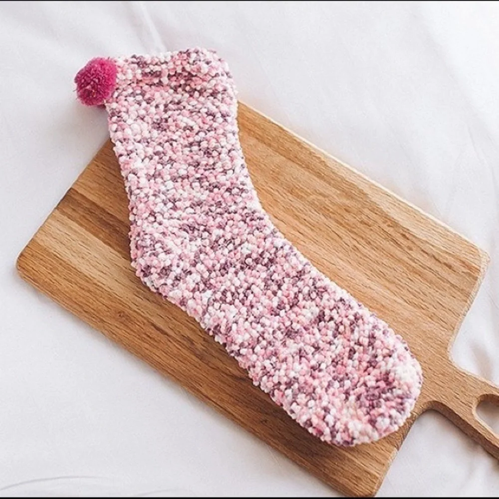 Pink Fluffy Pom Pom Socks